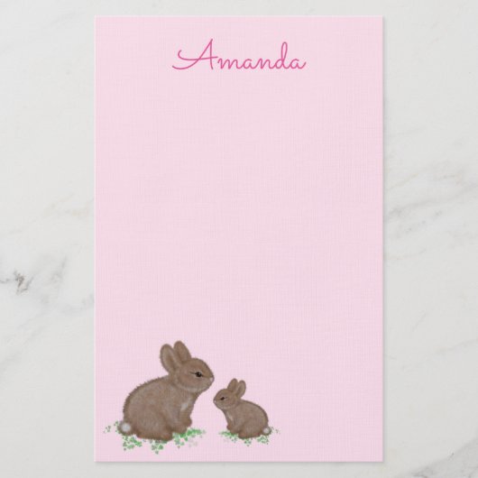 Niedlich Mama und Baby Bunny in Clou Pink Briefpapier (Vorderseite)