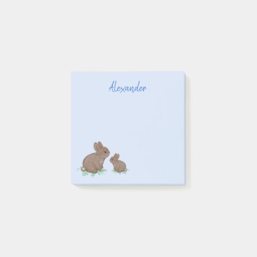 Niedlich Mama und Baby Bunny in Clover Blue Post-it Klebezettel (Vorderseite)