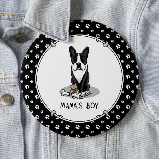 Niedlich Mamas Boy Boston Terrier (schwarz) Button (Beispiel)