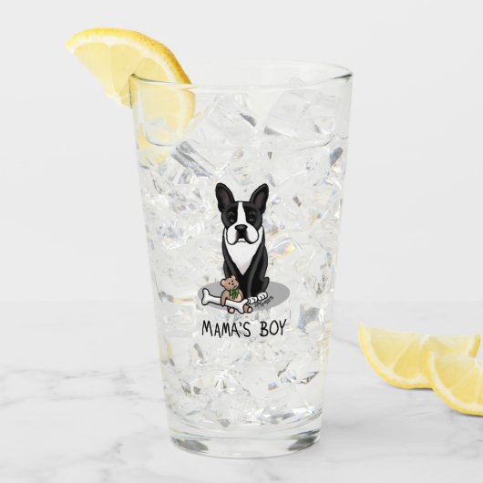 Niedlich Mamas Boy Boston Terrier (schwarz) Glas (Vorderseite Ice)