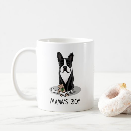 Niedlich Mamas Boy Boston Terrier (schwarz) Kaffeetasse (Mit Donut)