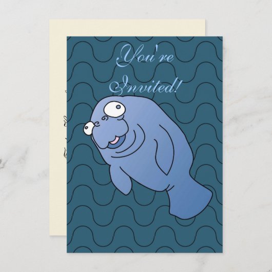 Niedlich Manatee Hugger Cartoon Tier Einladung (Vorne/Hinten)