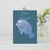Niedlich Manatee Hugger Cartoon Tier Einladung (Stehend Vorderseite)