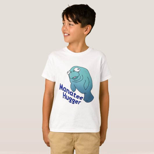 Niedlich Manatee Hugger Cartoon Tier T-Shirt (Vorne ganz)