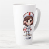 Niedlich Manga Nurse Brünett Brown Eyes Custom Milchtasse (Rechte Ecke)
