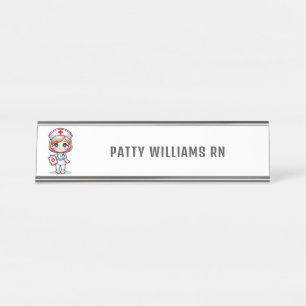 Niedlich Manga Nurse mit Blonde Hair Personalisier Schreibtischnamensplakette