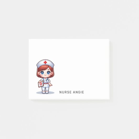 Niedlich Manga Nurse mit Red Hair Blue Eyes 4x3 Post-it Klebezettel (Vorderseite)