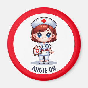 Niedlich Manga Nurse Redhead Blue Eyes Custom Magnet