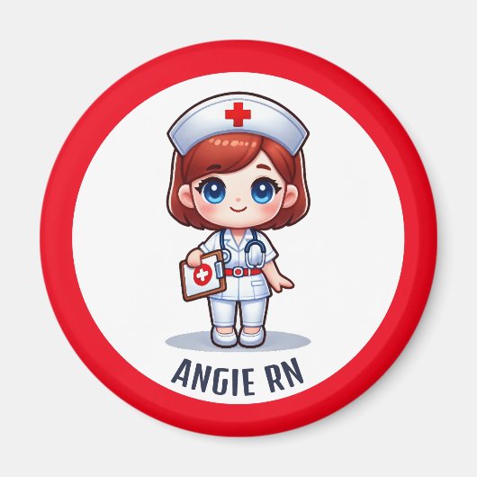 Niedlich Manga Nurse Redhead Blue Eyes Custom Magnet (Vorne)
