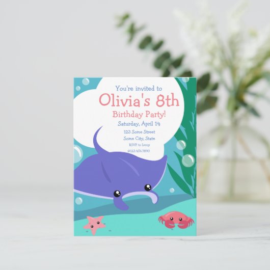 Niedlich Manta Birthday Einladung (Stehend Vorderseite)
