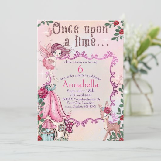 Niedlich Märchengarten Einladung (Stehend Vorderseite)