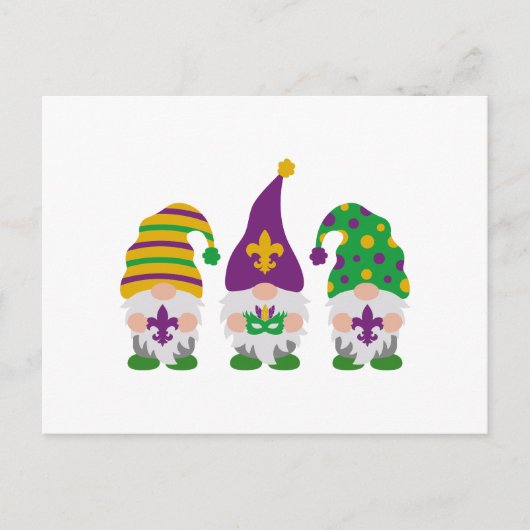 Niedlich Mardi Gras Gnome Feiertagspostkarte (Vorderseite)