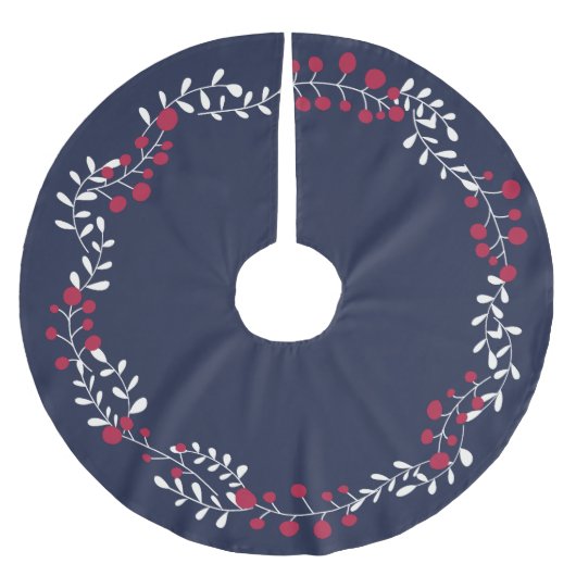 Niedlich marineblaue Winterbeeren feiern Weihnacht Polyester Weihnachtsbaumdecke (Vorderseite)