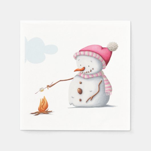 Niedlich Marshmallows Snowman Winter Serviette (Vorderseite)