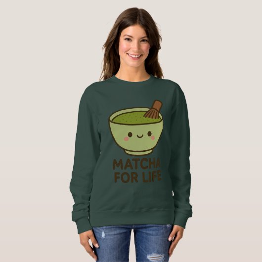 Niedlich Matcha Bowl Sticker Sweatshirt (Vorne ganz)