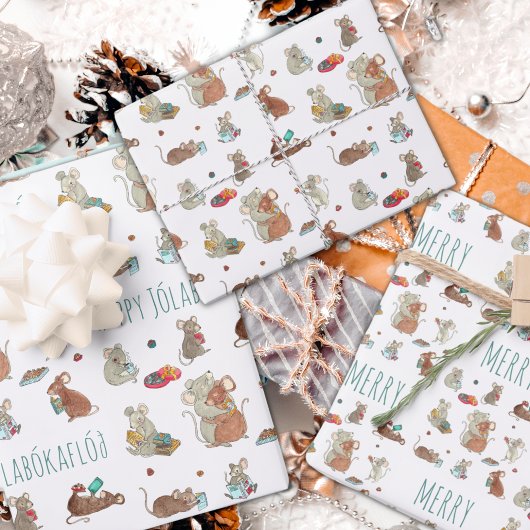 Niedlich Mäuse Lesen von Büchern Jolabokaflod Geschenkpapier Set