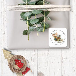 Niedlich Mäuse Sleigh Name Frohe Weihnachten Quadratischer Aufkleber