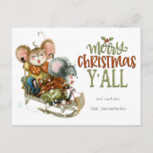 Niedlich Mäuse Sleighing Frohe Weihnachten Y'All N Postkarte (Vorderseite)