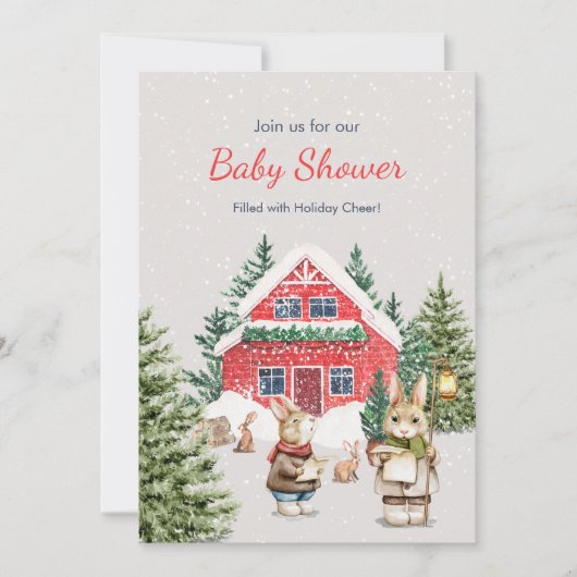 Niedlich Mäuse Snowy Winter Wunderland Babydusche Einladung (Vorderseite)