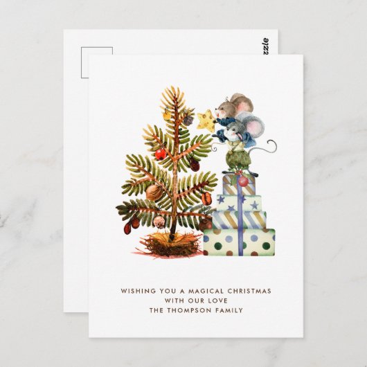 Niedlich Mäuse Weihnachtsbaum Urlaub Postkarte (Vorne/Hinten)
