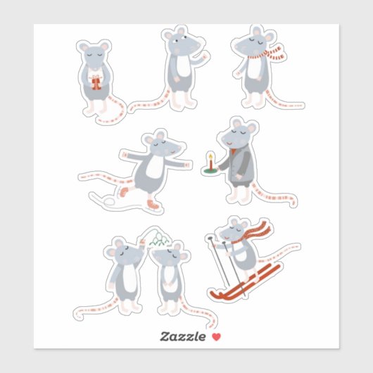 Niedlich Mäuse Winter Aufkleber (Blatt)