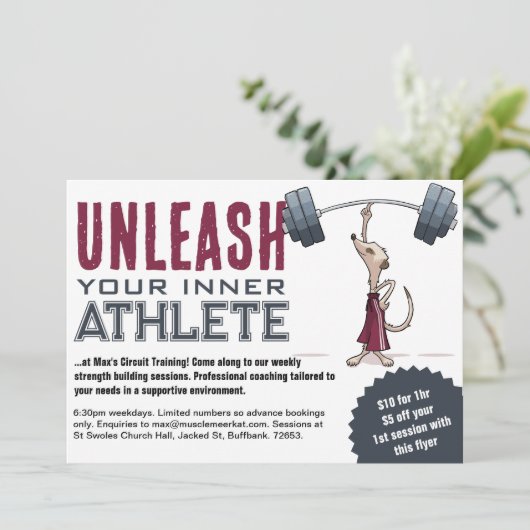 Niedlich Meerkat Entleash Your Inner Athlete Carto Einladung (Stehend Vorderseite)