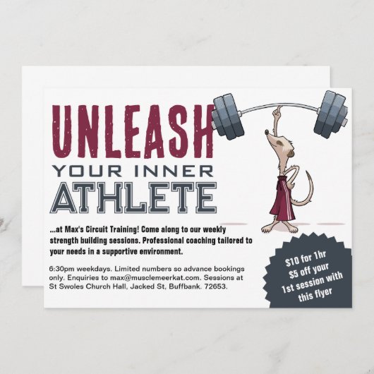 Niedlich Meerkat Entleash Your Inner Athlete Carto Einladung (Vorne/Hinten)