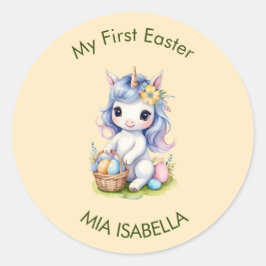 Niedlich mein erstes Osterunikorbaby-Aufkleber Runder Aufkleber