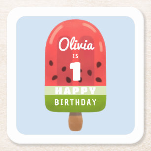Niedlich Melon Popsicle 1. Geburtstag Rechteckiger Pappuntersetzer