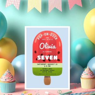 Niedlich Melon Popsicle Girl 7. Geburtstag Einladung