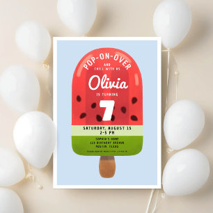 Niedlich Melon Popsicle Girl Seven Birthday Einladung