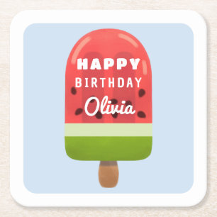 Niedlich Melon Popsicle Happy Birthday Rechteckiger Pappuntersetzer