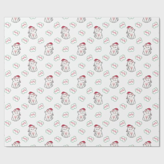 Niedlich Meow Christmas Kitten mit Weihnachtsmannm Geschenkpapier (Flach)