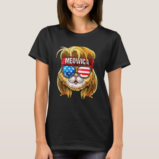 Niedlich Meowica Cat Mullet American Flag Patrioti T-Shirt (Vorderseite)