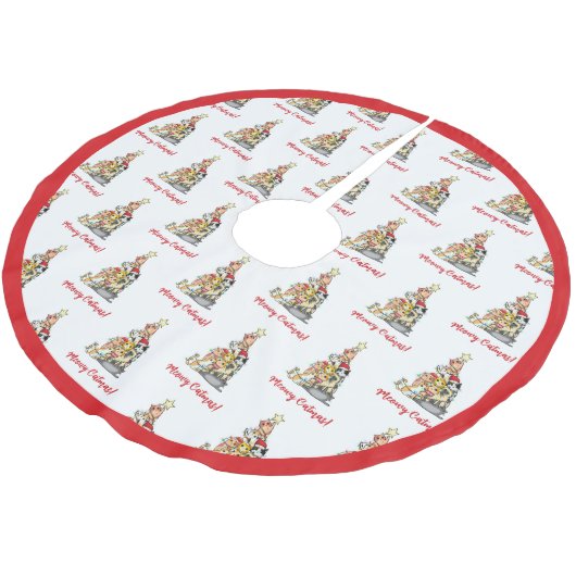 Niedlich Meowy Catmas Katzen Weihnachtsbaum Polyester Weihnachtsbaumdecke (Schrägansicht)