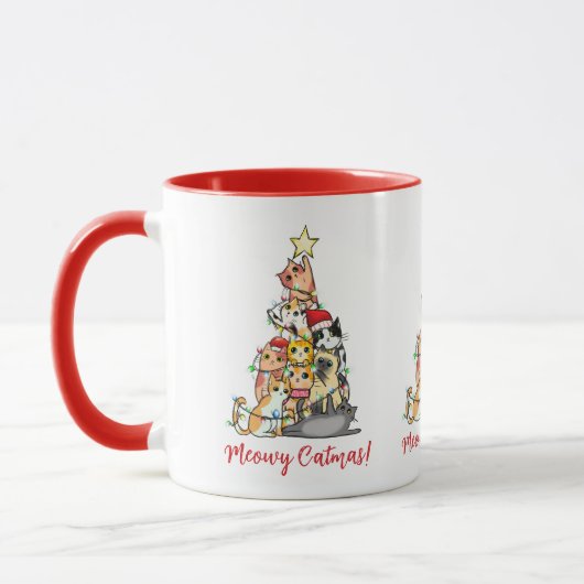 Niedlich Meowy Catmas Katzen Weihnachtsbaum Tasse (Links)