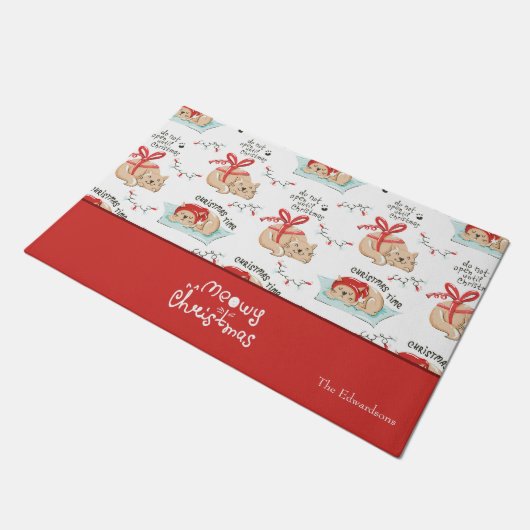 Niedlich Meowy Christmas Kitty Cat Pattern Fußmatte (Schrägansicht)