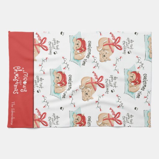Niedlich Meowy Christmas Kitty Cat Pattern Geschirrtuch (Horizontal)