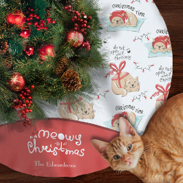 Niedlich Meowy Christmas Kitty Cat Pattern Weihnac Polyester Weihnachtsbaumdecke