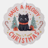 Niedlich Meowy Christmas Purfect Black Cat Ornament Karte (Rückseite)