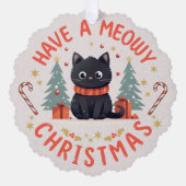 Niedlich Meowy Christmas Purfect Black Cat Ornament Karte (Vorderseite)