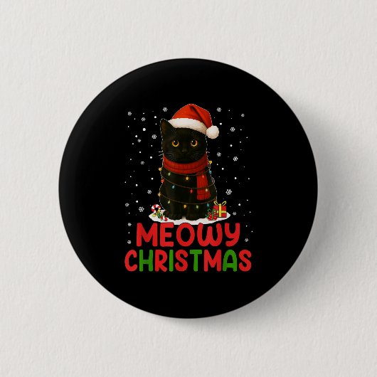 Niedlich Meowy Weihnachten Weihnachtsmannmütze Fun Button (Vorderseite)