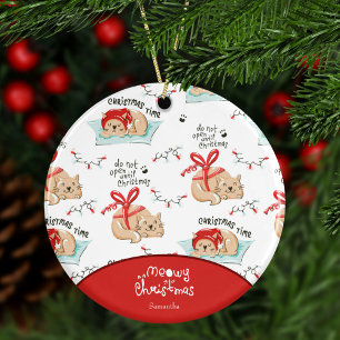Niedlich Meowy Weihnachtskatze mit Vorname Weihnac Keramik Ornament