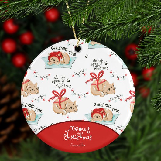 Niedlich Meowy Weihnachtskatze mit Vorname Weihnac Keramik Ornament