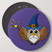 Niedlich Merlin the Wizard Owl Cartoon Button (Vorne & Hinten)