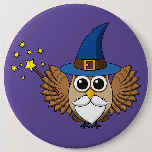 Niedlich Merlin the Wizard Owl Cartoon Button (Vorderseite)