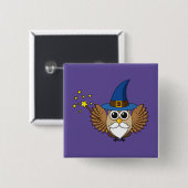Niedlich Merlin the Wizard Owl Cartoon Button (Vorne & Hinten)