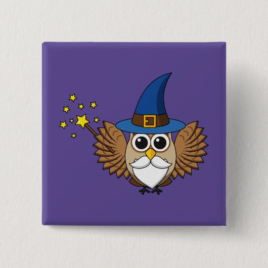 Niedlich Merlin the Wizard Owl Cartoon Button (Vorderseite)