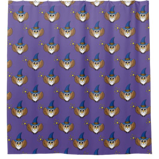 Niedlich Merlin the Wizard Owl Cartoon Duschvorhang (Vorderseite)
