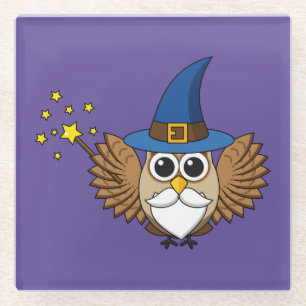 Niedlich Merlin the Wizard Owl Cartoon Glasuntersetzer